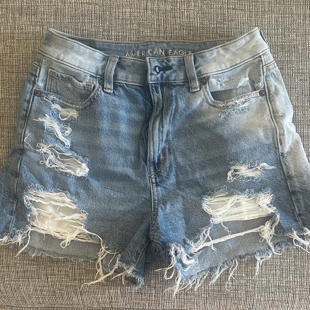 American Eagle Outfitters Women's Ripped Light Blue Jean Shorts
